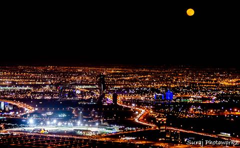 City basking in the moonlight