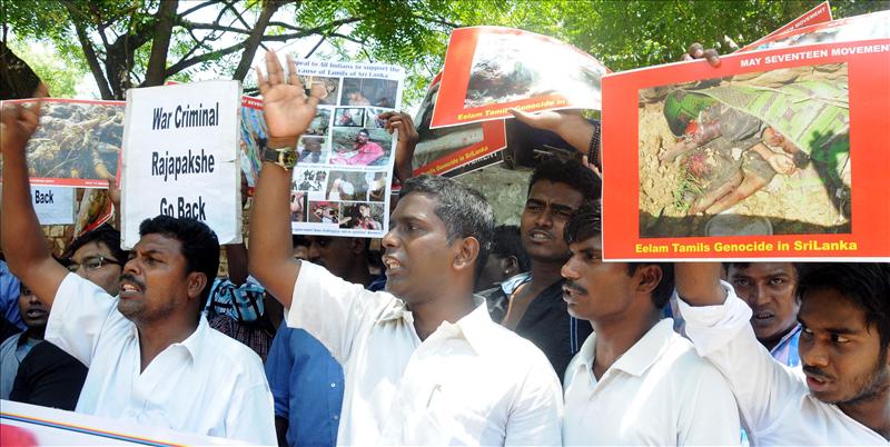 Delhi Tamil Youth Forum activists protest Srilankan PM's India visit