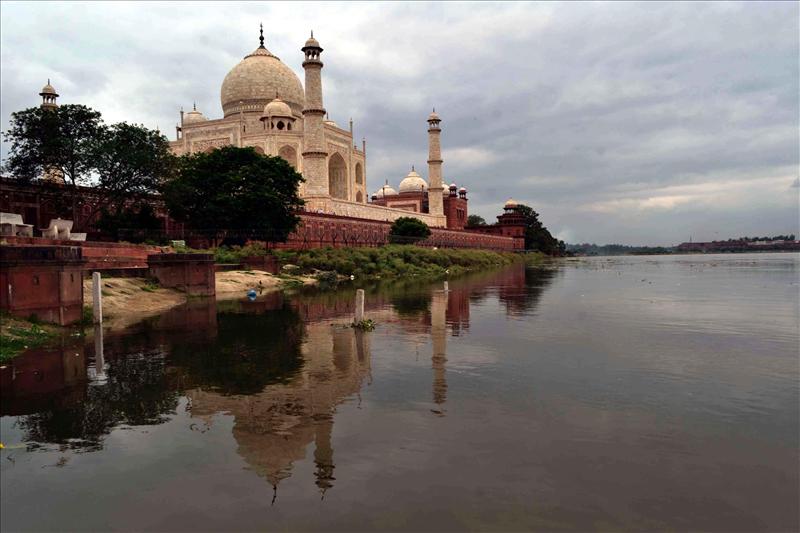 Yamuna with the majestic Taj Mahal in the backdrop